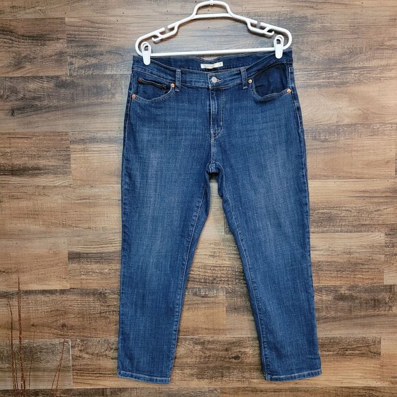 Levi's Jeans Size 31 Boyfriend Mid Rise Medium Dark Wash Stretch Denim - Picture 1 of 11